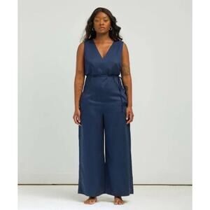 Ettitude Sateen Bamboo sleeveless pantsuit Jumpsuit Luxurious Navy Blue Sz M New